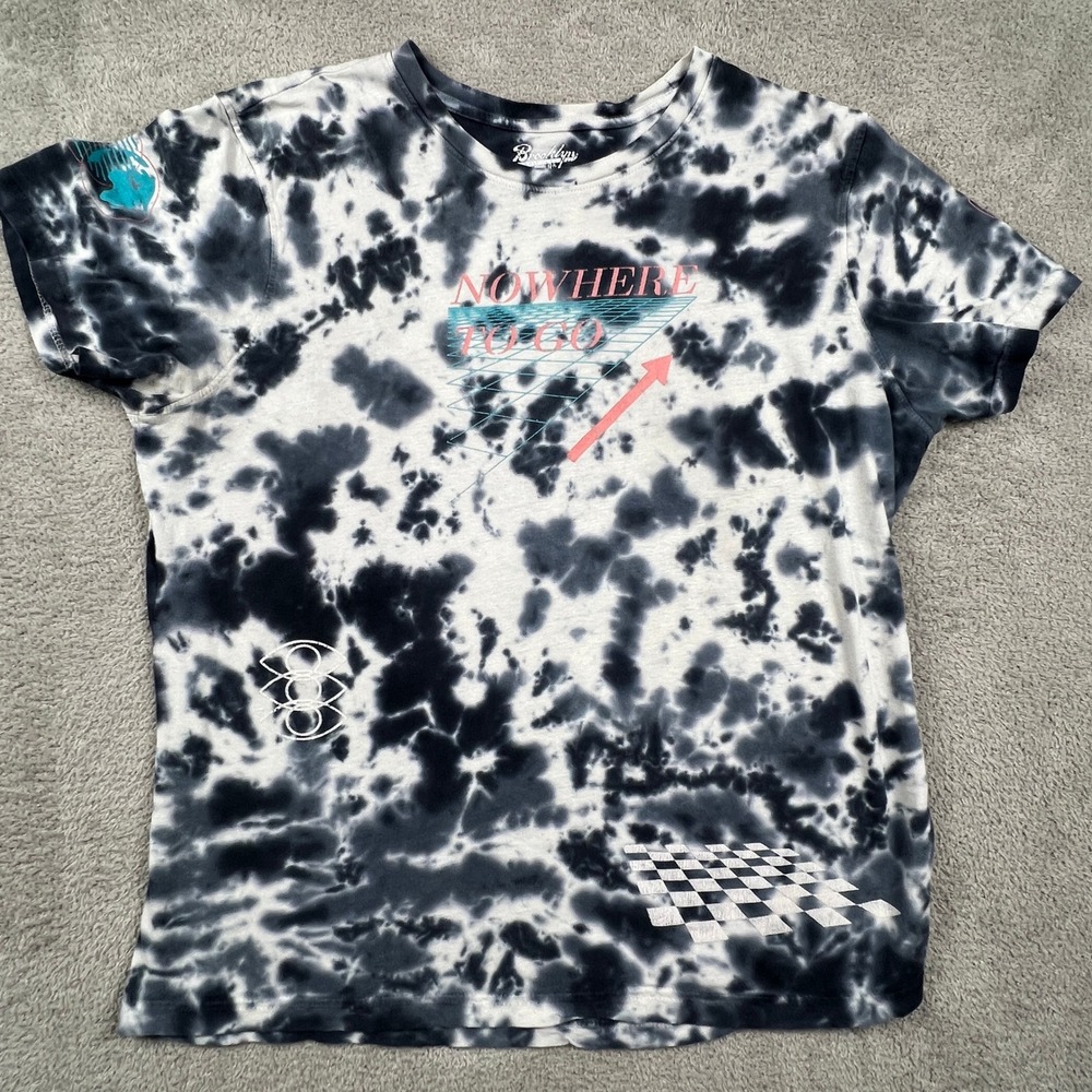 Brooklyn Cloth T-Shirt Mens Large Black White Tie Dye Nowhere To Go Graphic Tee